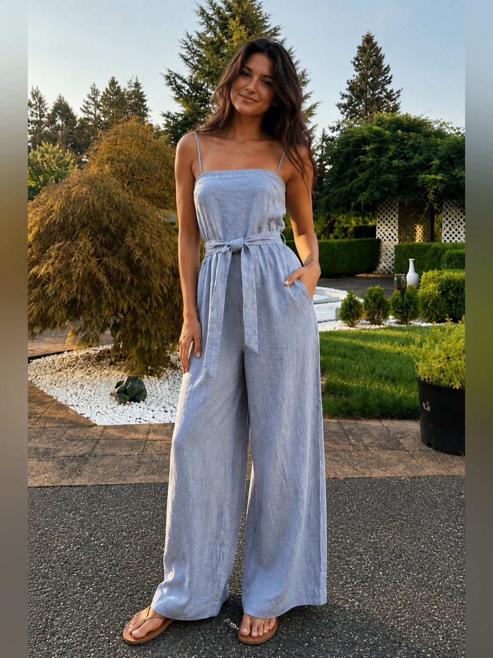 NWOT JCREW Striped Linen Jumpsuit With Tie Size 14 Blue White Stripes G5964